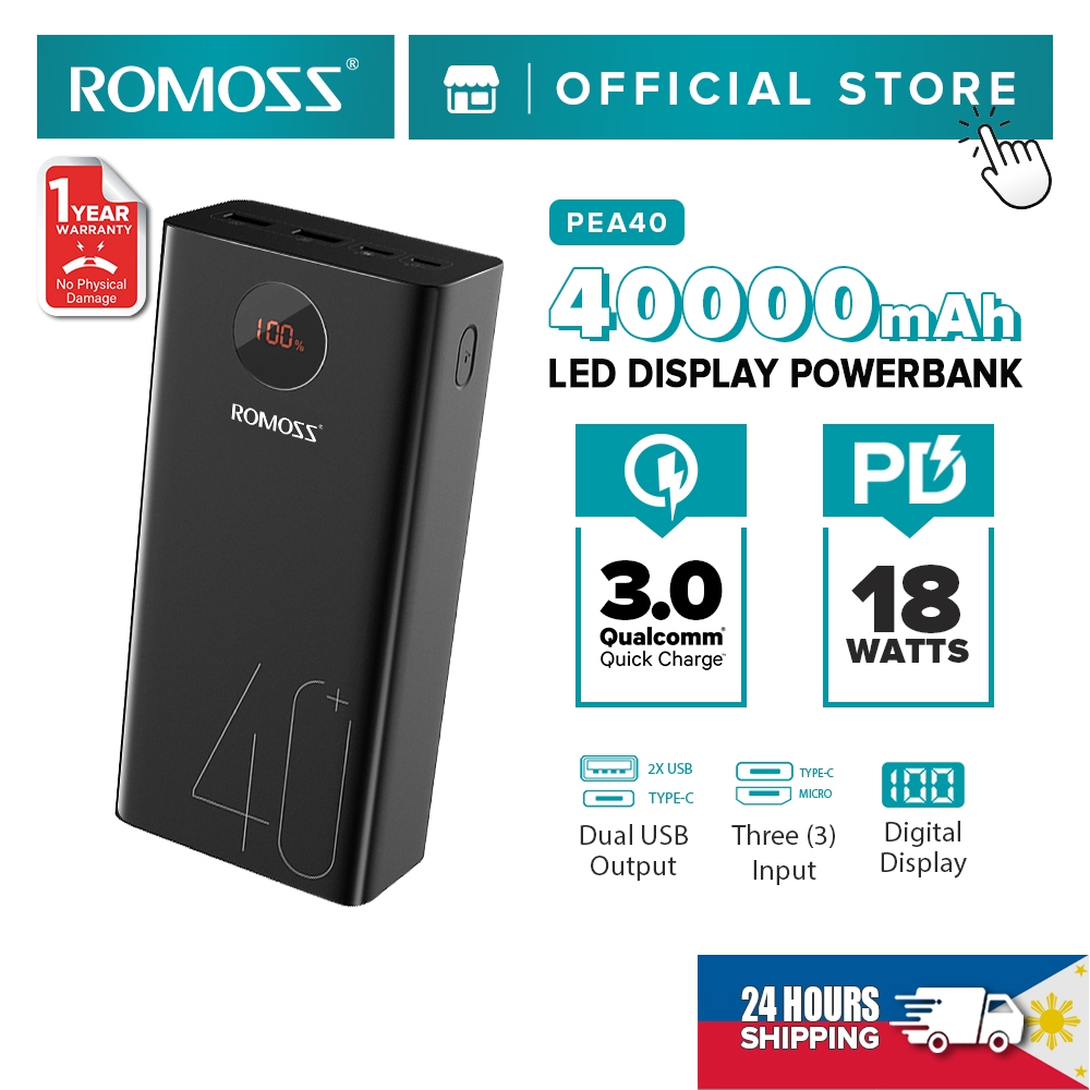 Romoss Pea40 40000mah 18w / Pea40pf 22.5w Power Bank Pd20w Qc 3.0 Two-Way Fast Charging Powerbank FreeShipping Philippines COD