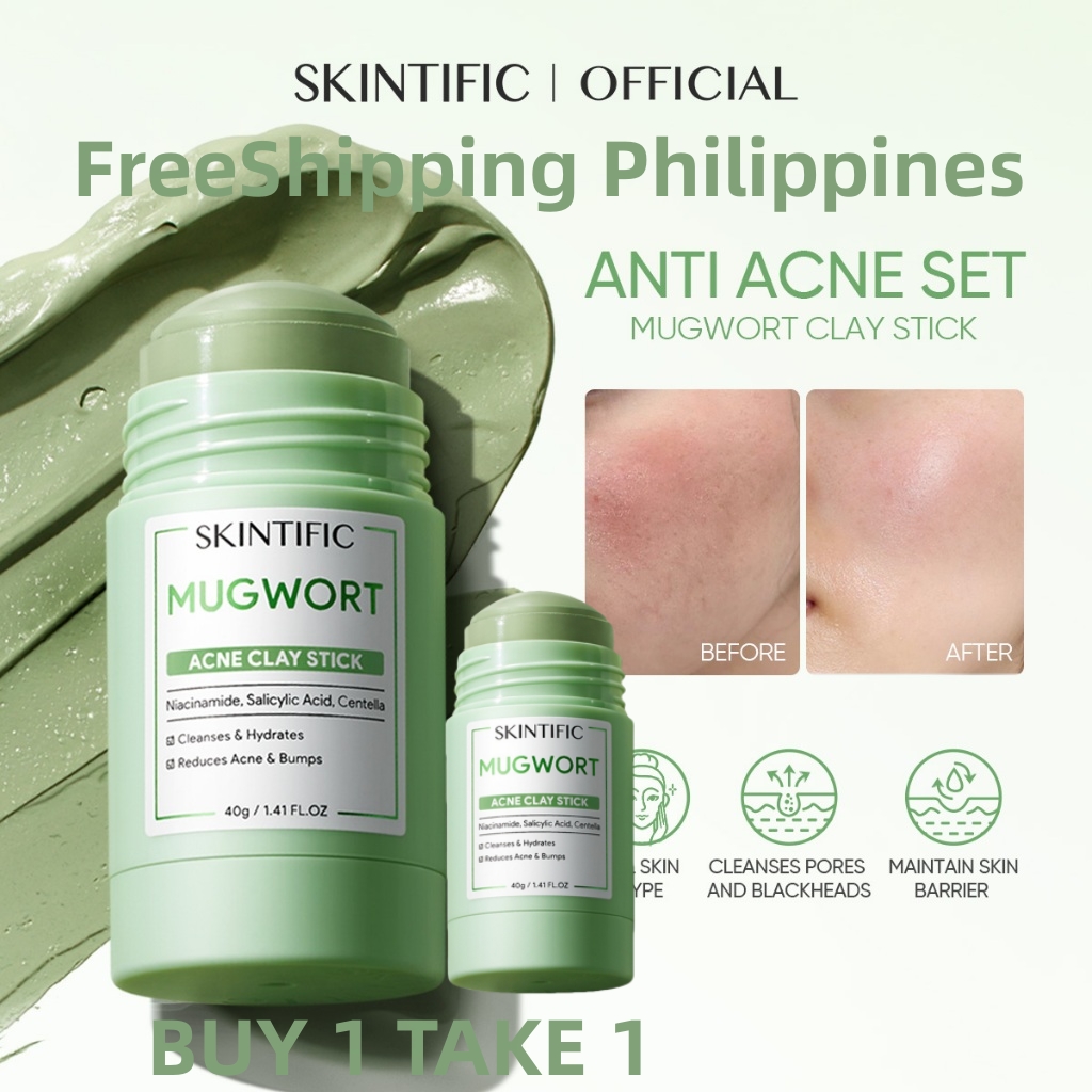 FreeShipping Philippines (BUY 1 TAKE 1)SKINTIFIC Mugwort Clay Mask Stick 40g Green Skin Care Face Mask Black Heads Removal Anti Acne set