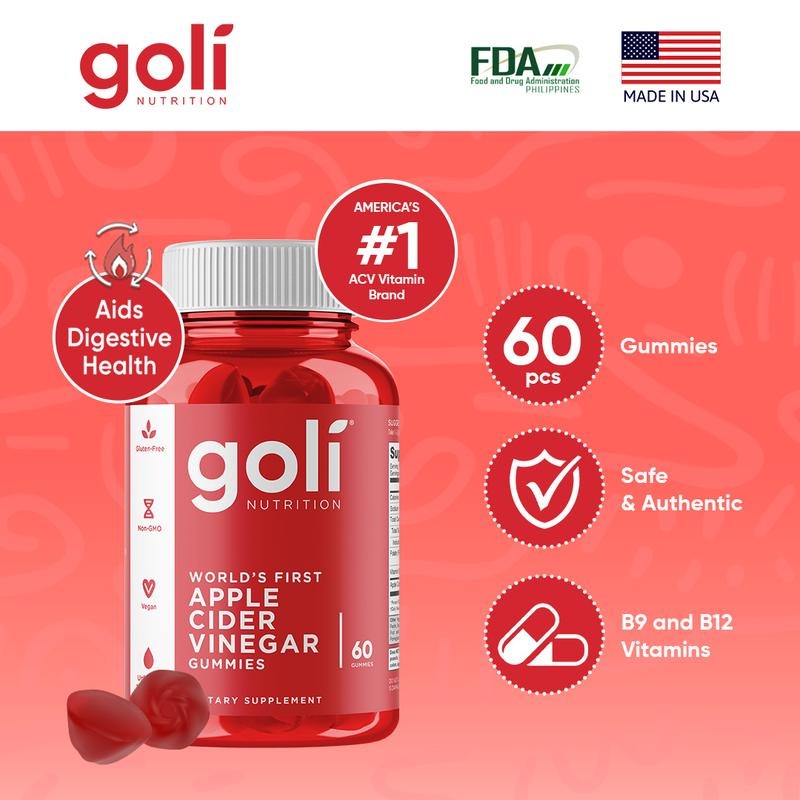 【Nationwide shipping】Goli Nutrition Apple Cider Vinegar Gummies 60 pcs with Vitamins B9 & B12 for Health