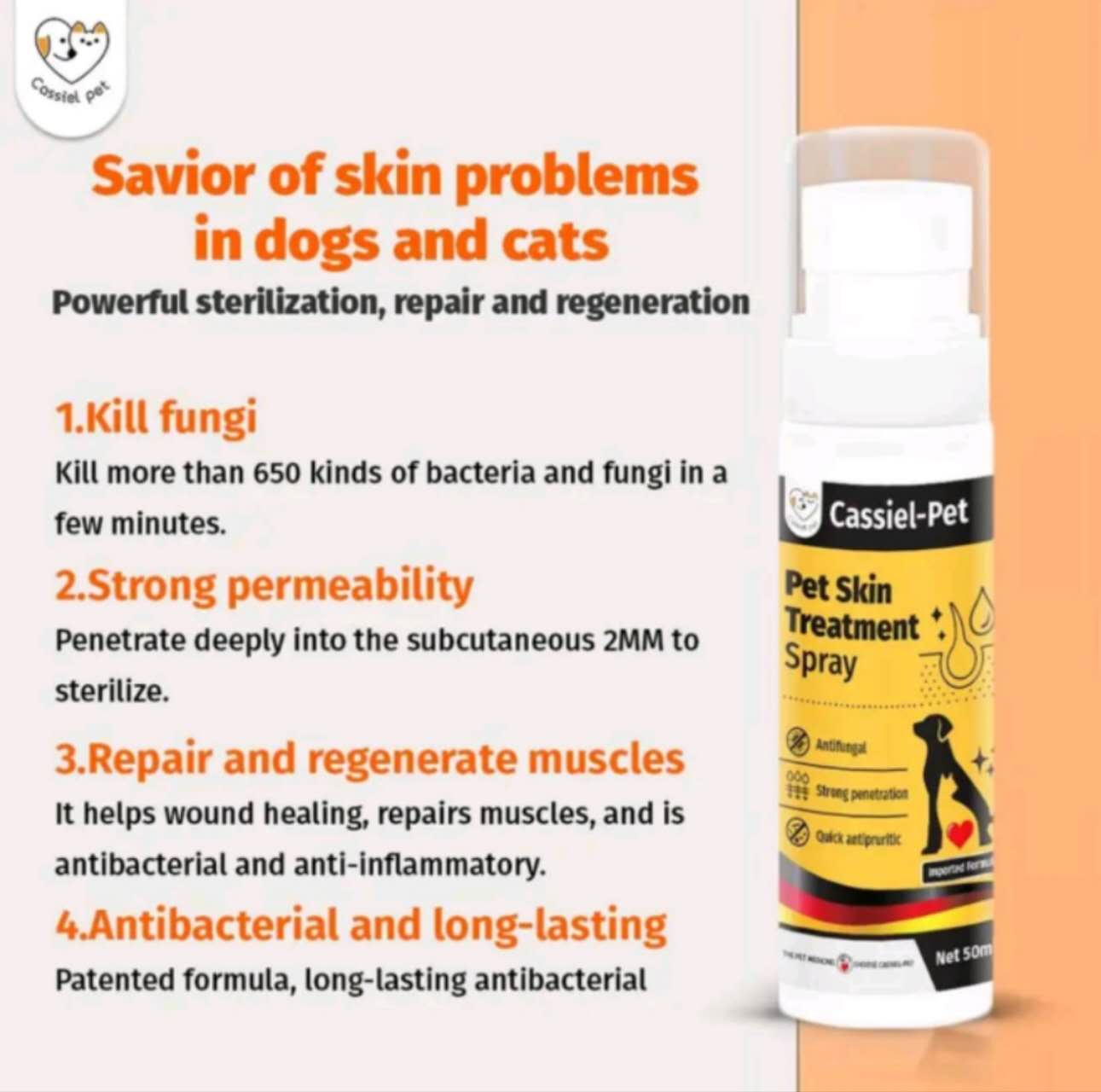 BUY 1 TAKE 2 Cassiel Pet Antifungal Wound Spray ForlItching,Ringworm,Mange,Anti Tick And Flea ForDogs & Cat Skin