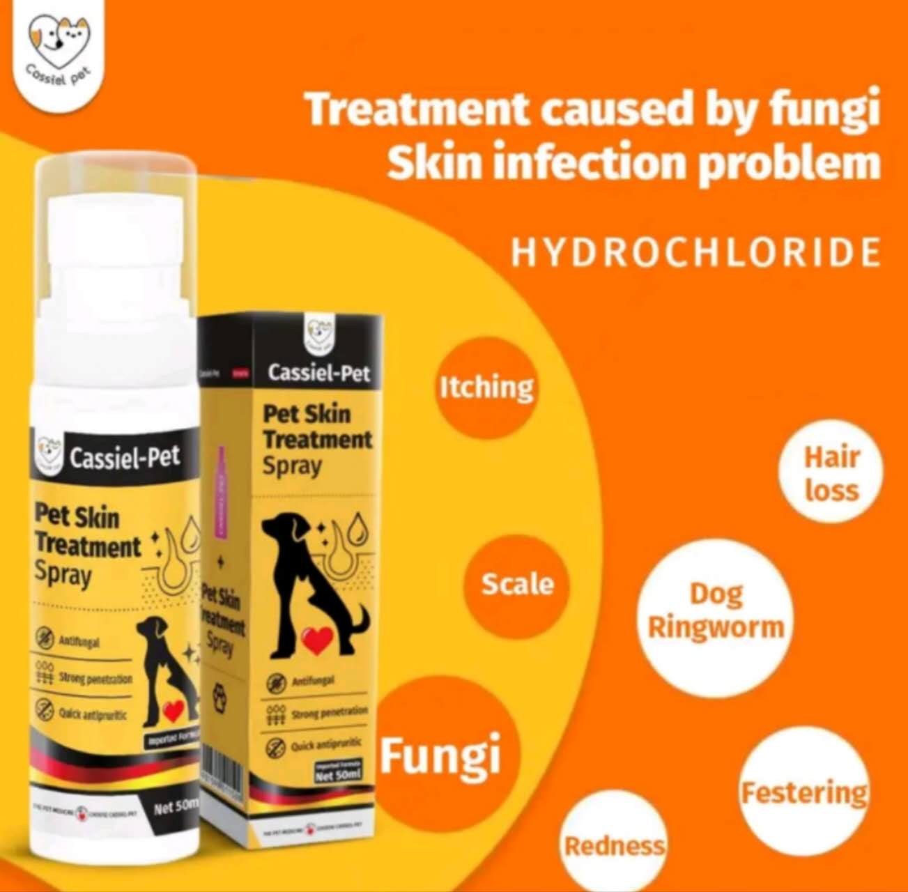 BUY 1 TAKE 2 Cassiel Pet Antifungal Wound Spray ForlItching,Ringworm,Mange,Anti Tick And Flea ForDogs & Cat Skin