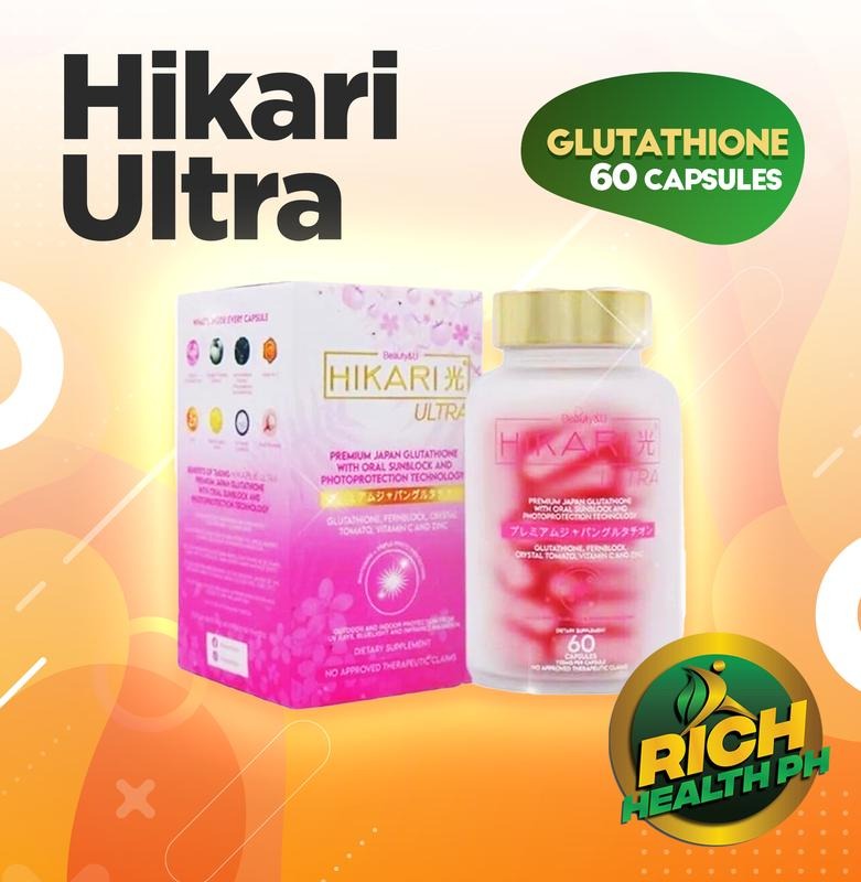 【Nationwide shipping】HIKARI ULTRA GLUTATHIONE - 400mg L-Glutathione with Oral Sunblock and Photoprotection Technology - N-Acetyl Cysteine, Zinc, Vitamin C -  Whitening Supplement 60caps bottle Adult E