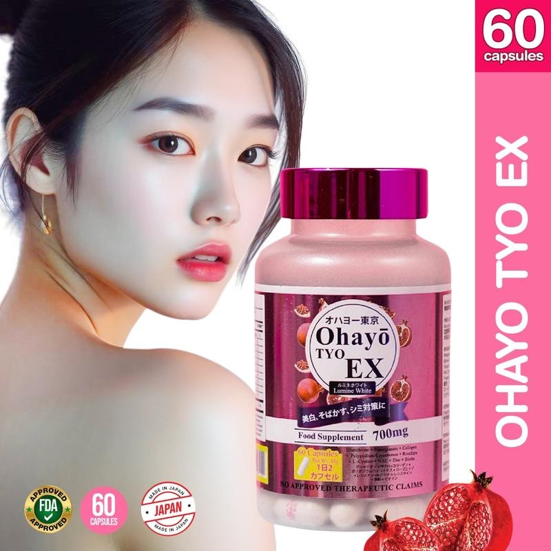 【Nationwide shipping】OHAYO TYO Tokyo EX Lumine White 100% MADE IN JAPAN 60 Capsules Glutathione Collagen Vitamin C FDA