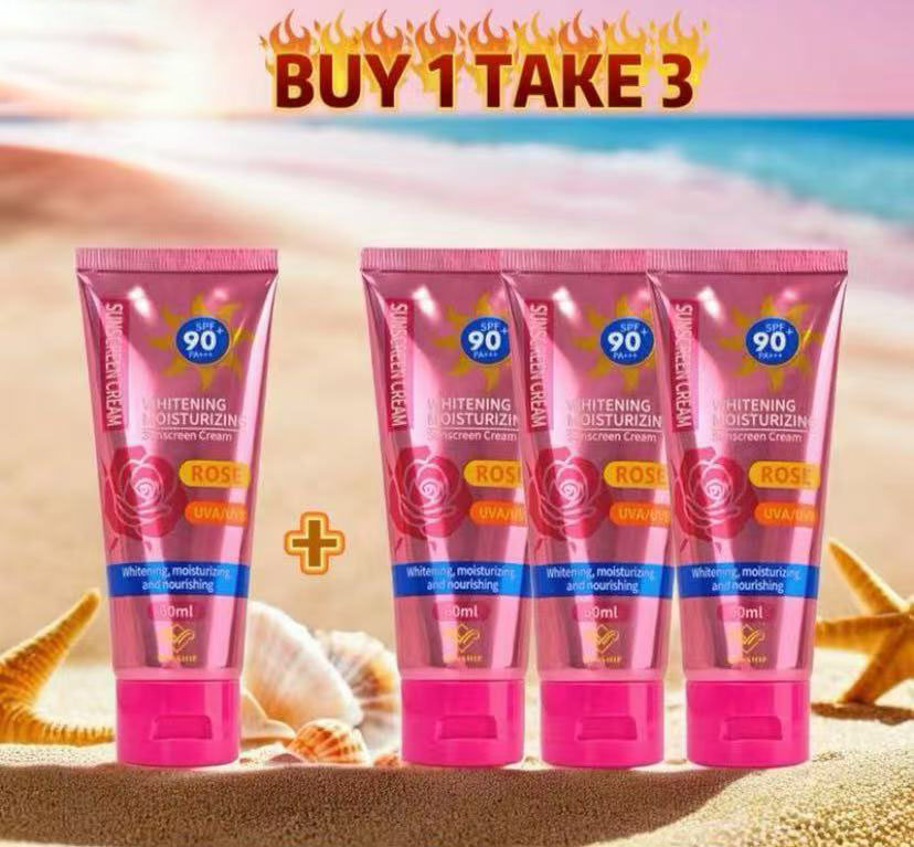 Freeshipping『BUY 1 TAKE 3』 Rose Sunscreen Cream SPF 90+ High Protection ROSE UV PLUS 60ml Skincare Facial Skin Repair Comfort Effective Protection Against UV Rays