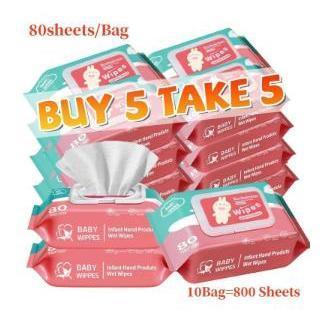FreeShipping BUY 5 TAKE 5 10Pack Baby Wipes 80sheets Per Pack Convenient Portable Wipes