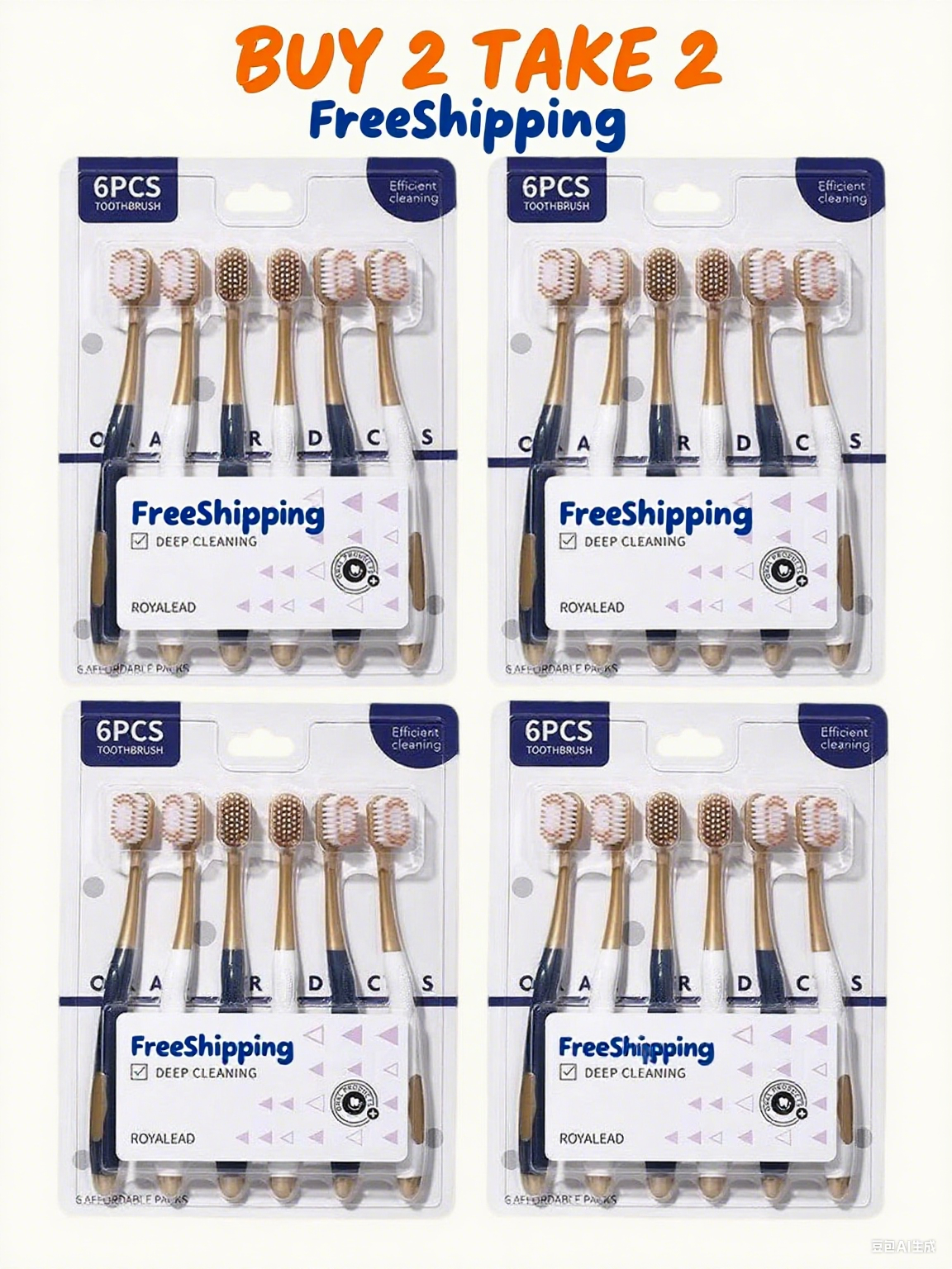 FreeShipping BUY 2 TAKE 2 6Pcs Toothbrush Set for Adult Family Pack Wide-Headed Deep Soft Bristle Toothbrush  Teeth Antibacterial Back Tooth Cleaning Unisex Household Family Travel Pack