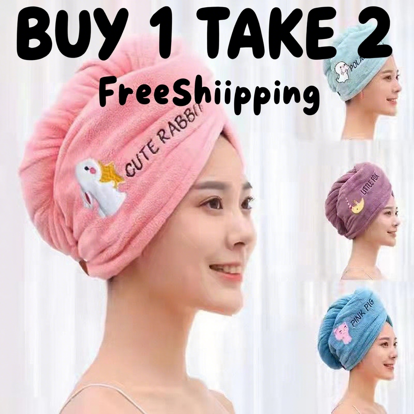 FreeShipping BUY 1 TAKE 2 Hair Turban Quick Dry Hair Cap Hair Towel Head Wrap Shower Cap Bath Towel