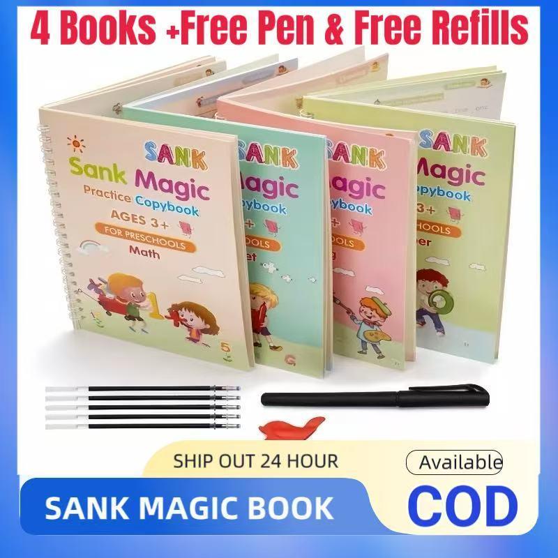 Freeshipping【 4PCS/Set 】Sank Magic Book Learn and Play ,Practice Writing Kids Reusable Learning Copybook 