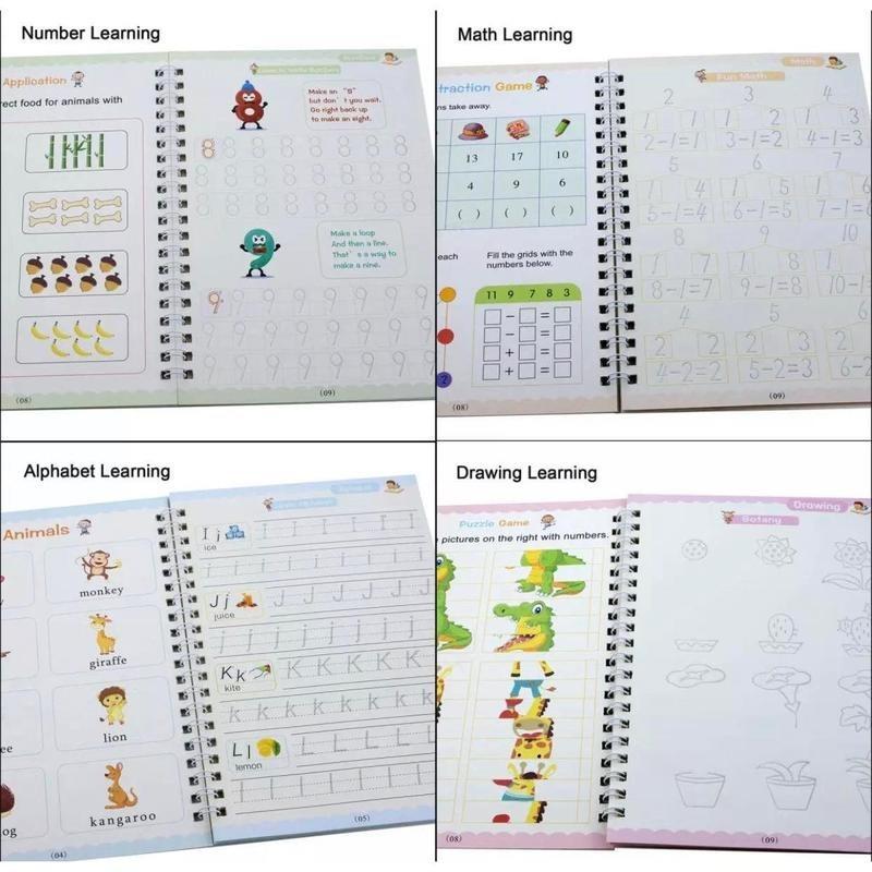 Freeshipping【 4PCS/Set 】Sank Magic Book Learn and Play ,Practice Writing Kids Reusable Learning Copybook