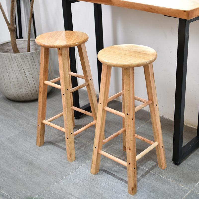 FreeShipping Solid Wood Milk Tea Stool Household High Chair Nordic Log Stool Solid Wood Bar Stool Free Non-slip Mat