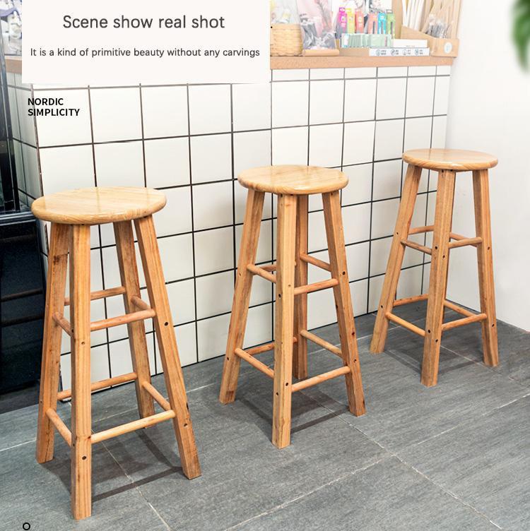 FreeShipping Solid Wood Milk Tea Stool Household High Chair Nordic Log Stool Solid Wood Bar Stool Free Non-slip Mat